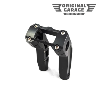 ORIGINAL_GARAGE_MOTO_6_5_Pull_Back_Riser_with_OEM_Digital_Gauge_Cut_Out_2018-M8_Softails_Black_with_Purple_Top_Clamp