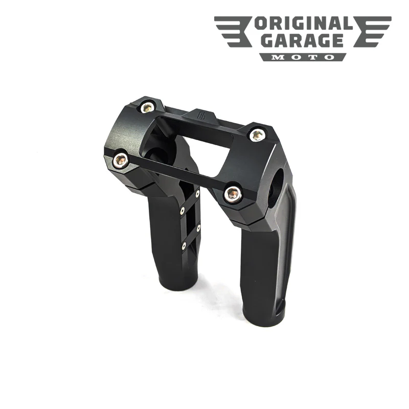 ORIGINAL_GARAGE_MOTO_6_5_Pull_Back_Riser_with_OEM_Digital_Gauge_Cut_Out_2018-M8_Softails_Black_with_Bronze_Top_Clamp