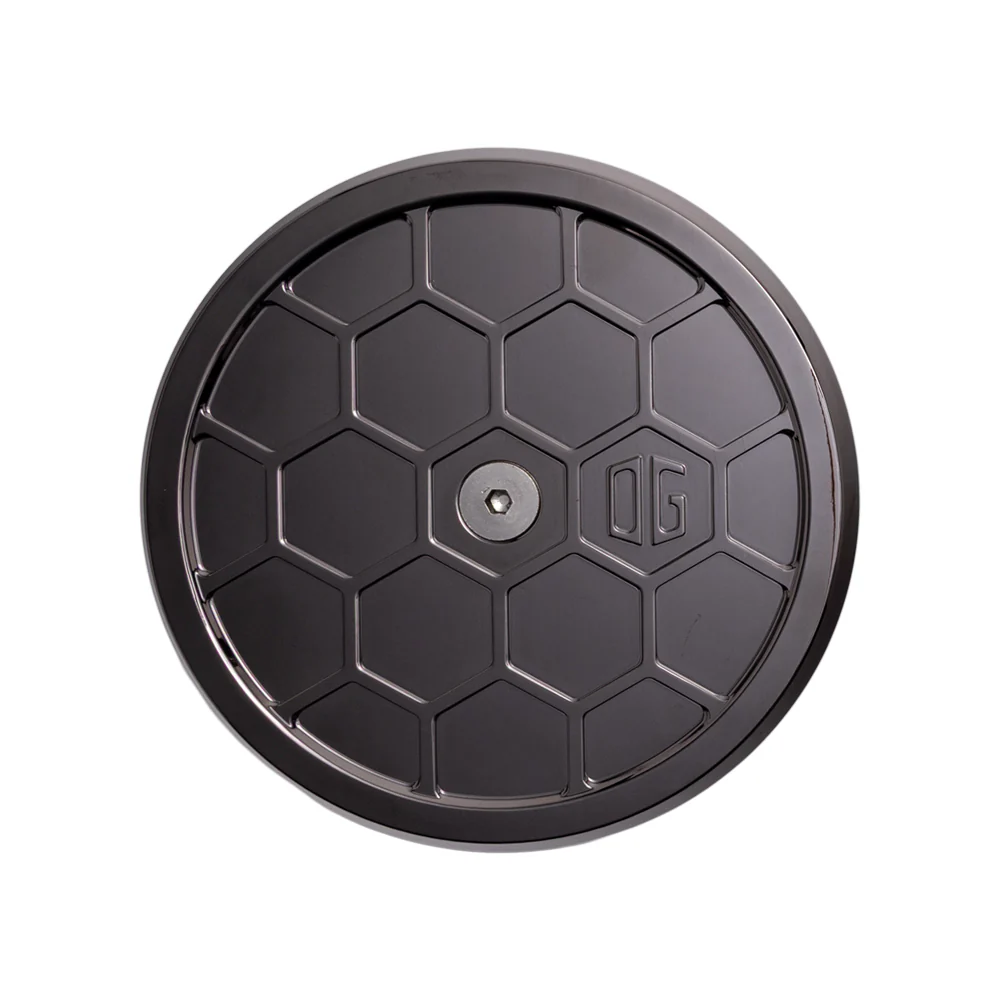 original_garage_moto_round_air_cleaner_cover-honeycomp_black_chrome